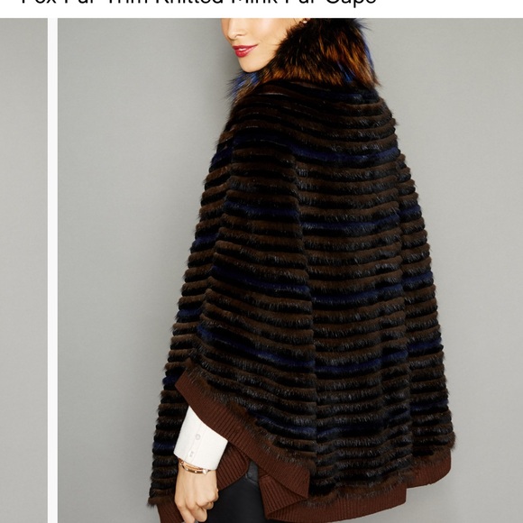 Macy's Fur Vault Brown and Blue Fur Cape - Picture 2 of 4